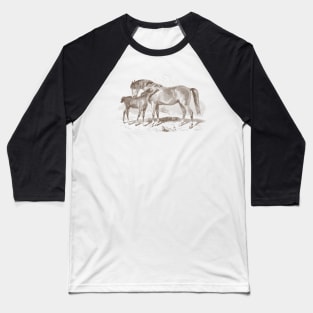 A Foal with Mare - Horses Vintage Illustration Baseball T-Shirt